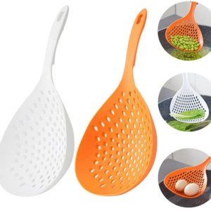 2 Pieces Strainer Scoop Colander Slotted Pasta Spoon Plastic Skimmer Spoon